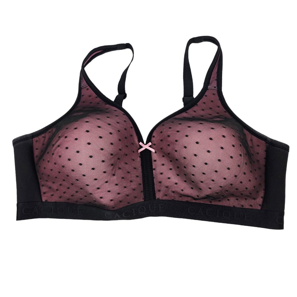 Cacique Sheer Polka Dot Wireless Lightly Lined Sexy Elastic Bra Size 46C